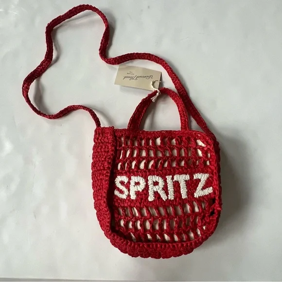New Universal Thread Spritz Tote Bag Red Woven Paper Straw Crochet Purse Raffia - Picture 4 of 11